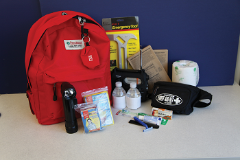 A red cross first aid backpack kit