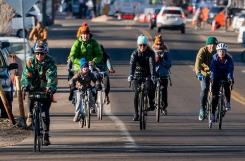 Cyclists participating in Winter Bike to Work Day