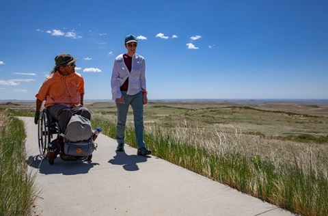 People visiting Soapstone Prairie trail