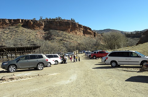 Busy parking lot at Bobcat Ridge Natural Area.