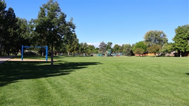A large green space in a park