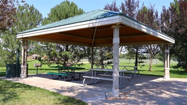 A covered pavilion shelter at a park