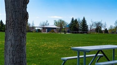 A picnic table at a park