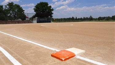 A first base marker on a ball field