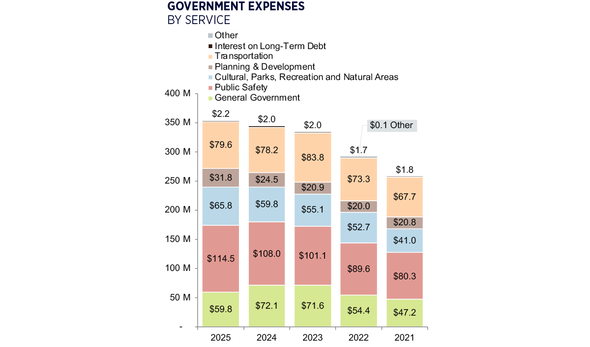Bar graph of government expenses by service