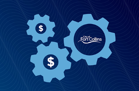 Gear icons with dollars signs and the City of Fort Collins logo. 